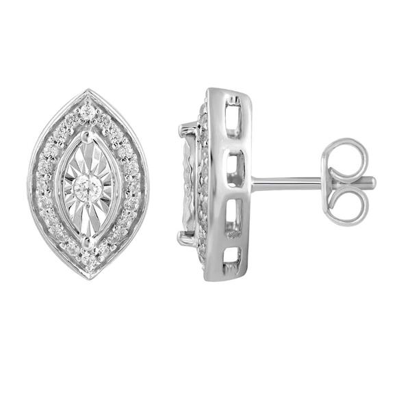 Fifth and Fine Jewelry - 1/5CT TW DIAMOND MARQUISE CLUSTER STUD EARRINGS IN STERLING SILVER